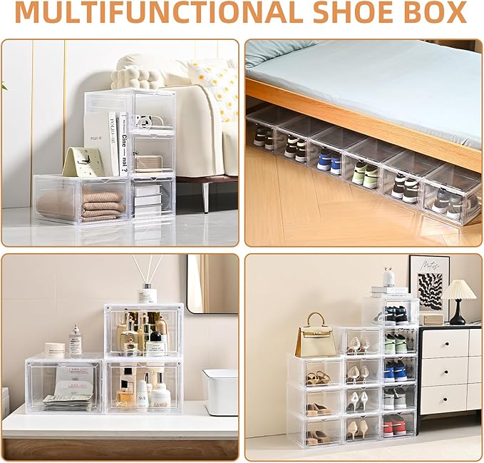 Large Shoe Boxes Clear Plastic Stackable，Drop Front Shoe Box with Clear Door, Shoe Containers For Sneaker Display,Fit up to US Size12