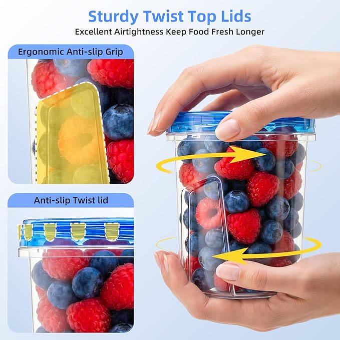 Freezer Storage Containers, 6 Pack-33 OZ Food Storage Containers with Twist Top Lids, Reusable Plastic Containers with Lids, Soup Containers for Meal Prep, Overnight Oats, Leftovers, Snack