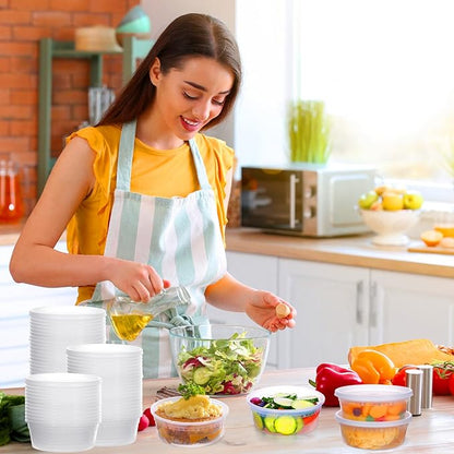 WGCC Deli Containers with Lids 8oz- Disposable Soup Containers with Lids 48 Sets - Plastic Container with Lid, Food Container with Leakproof, BPA Free/Microwave/Freezer/Dishwasher Safe