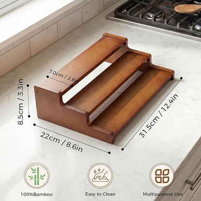 Spice Rack Organizer for Cabinet,Bamboo 12in Tiered Spice Rack，Used for Kitchen Countertops and Food Storage Room Organizer，Specially Designed for Jars and Spice Bottles (Walnut, M)