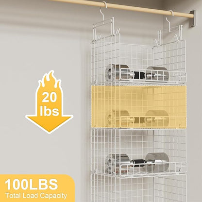 VyGrow 5 Tier Hanging Closet Organizer with Adjustable Dividers, Heavy-Duty Storage Shelves for Clothing, Kitchen, Laundry Room, Extra Large Baskets, 15.7" W x 11.8" D x 51" H, White