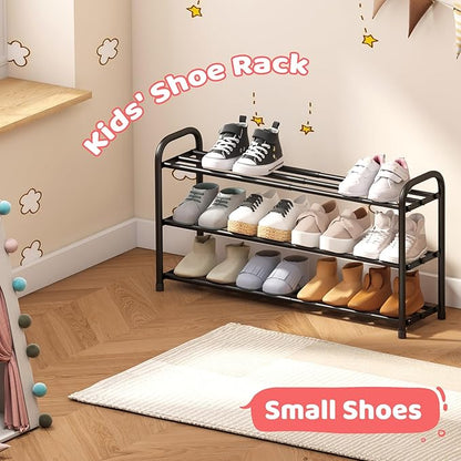 kiplant Shoe Rack for Closet, 3-Tier Expandable Closet Shoe Rack Metal Organizer, Heavy Duty Black Shoe Storage Shelf for Entryway, Doorway, Narrow Space