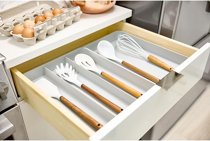 iDesign Eco Recycled Plastic Expandable Drawer Organizer Utensil Tray, Gray