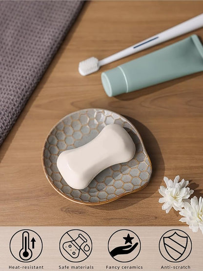 Ceramic Soap Dish, Set of 2 Bar Soap Holder, Shower Soap Dish Soap Saver Tray for Bathroom Kitchen Sink, Stylish and Easy to Clean (Vintage Grey)
