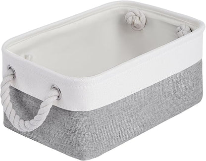 Storage Baskets for Shelves 11.8x7.9x5.2 Inch, Foldable Fabric Storage Bins with Handles, Small Storage Baskets for Organizing Closet, Office, Home Organization (1-Pack, White&Gray)