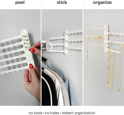 All Hung Up 6-Tier 6" Wall Jewelry Organizer, Command Strips included for Easy Hanging, 120 Hole Earring Organizer, Necklace Organizer, Bracelet Holder, Ring Holder, Rotating Branches (White 6-TIer)