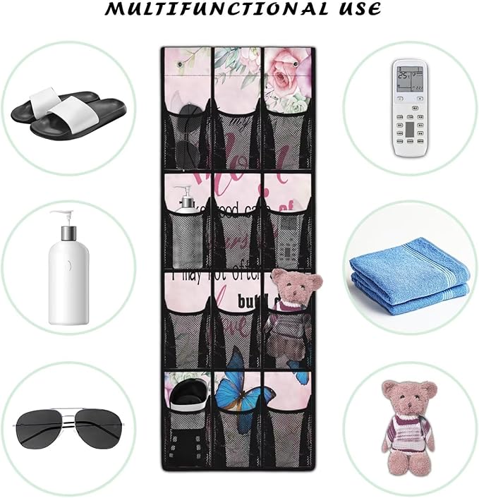 Shoe Organizer Over The Door 12 Pockets Door Hanging Storage for Closet Pink Wall Hanging Storage for Bathroom Easy to Install Shoe Holder Hanger for Mother's Day