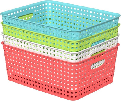 Plastic Storage Baskets, plastic weave basket, 4 Packs