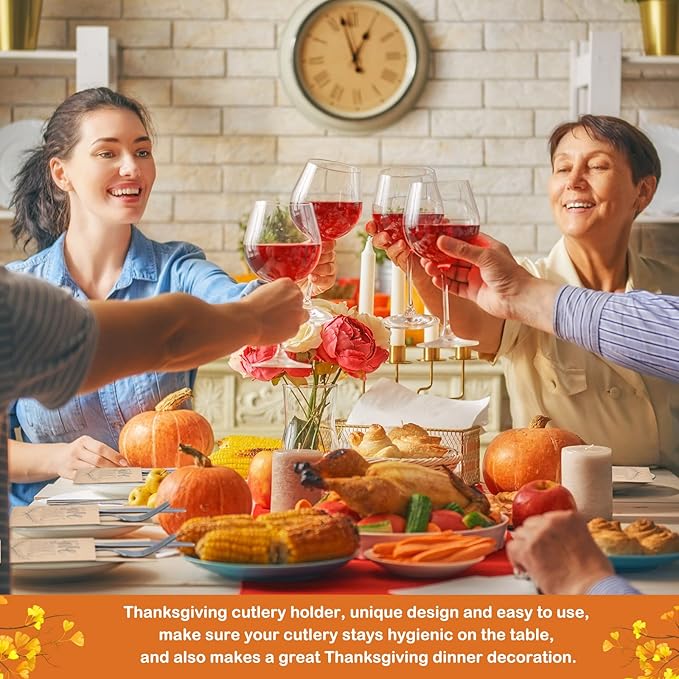 Zhehao 60 Pcs Thanksgiving Cutlery Holder Set Thanksgiving Turkey Utensil Holder Party Utensil Holder Pockets for Autumn Fall Harvest Party Favor Supply Table Decor