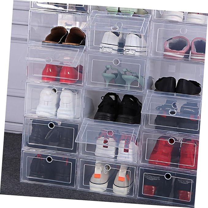 Holibanna 6pcs Shoe Containers Lids Plastic Shoe Boxes Storage Boxes Clamshell Design Easy to View Clean