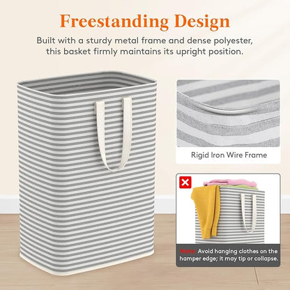 Lifewit 65L Large Collapsible Laundry Hamper, Tall Foldable Dirty Clothes Baskets Waterproof, Freestanding Design with Easy Carry Handles in Dorm Bedroom Bathroom College, Grey