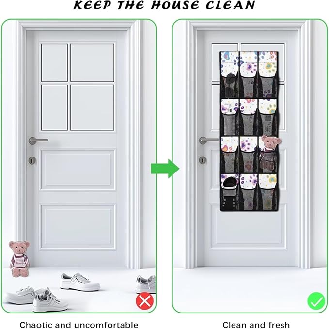 Colored Dog Paw Hanging Storage Bags,Shoe Organizer Door Hanger with 12 Mesh Large Pockets,Space Saver Hanging Shoe Storage Hanging Bag