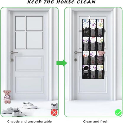 Colored Dog Paw Hanging Storage Bags,Shoe Organizer Door Hanger with 12 Mesh Large Pockets,Space Saver Hanging Shoe Storage Hanging Bag