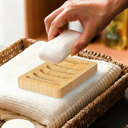 2 Pack Wooden Soap Holder Bamboo Soap Dish for Shower with Self Draining Tray Natural Bar Soap Holder and Soap Saver for Bathroom Kitchen Sink