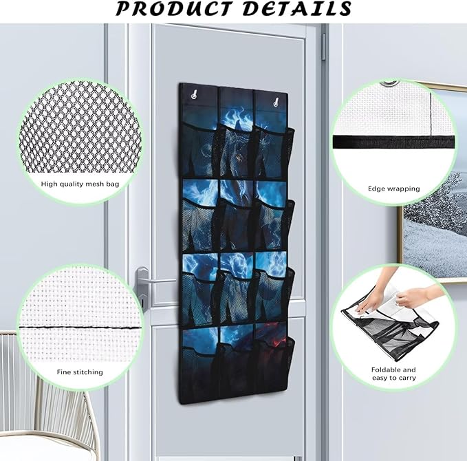 Blue Warhorse Behind The Door Organizer, Heavy Duty Oxford Fabric with 12 Pockets, Warrior Theme Hanging Rack for Garage Tools & Sports Equipment Storage