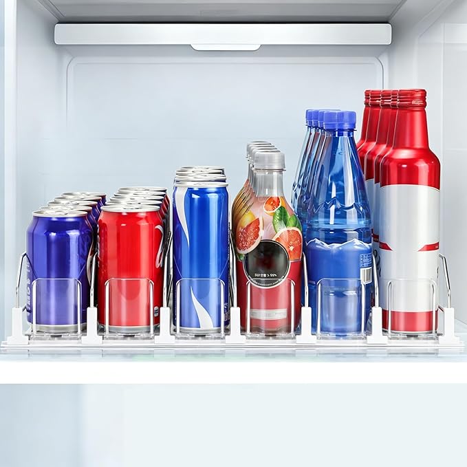 Upgraded Drink Organizer for Fridge，Soda Can Dispenser for Refrigerator，Automatic Self-Pushing Drink Pusher，Space-Saving Fridge Storage，Holds up to 30-35 Cans, 6 Row