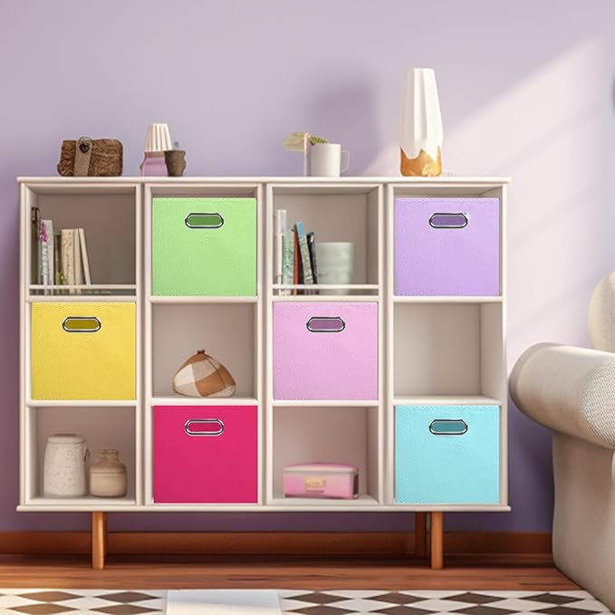 ShellKingdom Storage Bins, Foldable Fabric Storage Cubes And Cloth Storage Organizer Drawer with Metal Handle For Closet And Toys Storage, 11 X 10.5 X 10.5 INCH, 6 Pack (6 Colors)