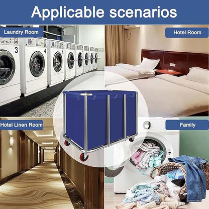 Commercial Laundry Cart with Wheels, 470L Industrial Rolling Laundry Basket, Large Heavy Duty Laundry Sorter with Watertight Oxford Bag & Sturdy Steel Frame for Home, Hotel, Hospital, 440 lbs (Blue)