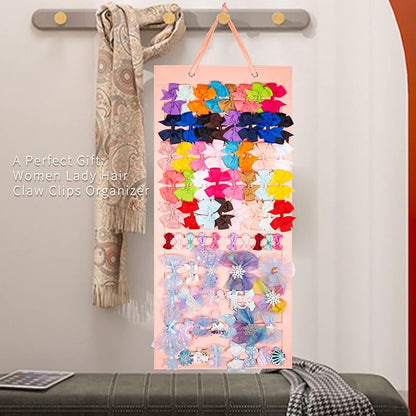 Bow Hanger for Girls Hair Bows - Large Wall, Door, Closet Organizer - Pink