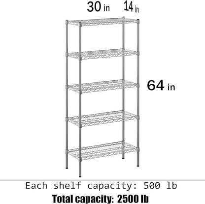 14" Deep x 30" Wide x 64" Height Wire Shelving Kit | 5-Tier | NSF Commercial Storage Rack Unit