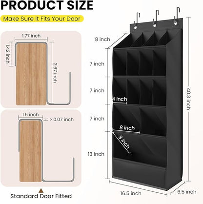 18 Pairs Over the Door Shoe Organizer, Shoe Rack for Closet Door with Large Breathable Pockets, Hanging Shoes Rack for Boots, Behind the Door Organizer Shoe Holder for Categorized Storage, Black
