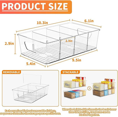 Stackable 2 Pack Snack Organizer for Pantry Shelf,Clear Pantry Organizers and Storage Bins for Fridge,Office,Cupboard,Plastic Pantry Snack Organizer For Breast Milk,Tea Bag,Food Storage Containers