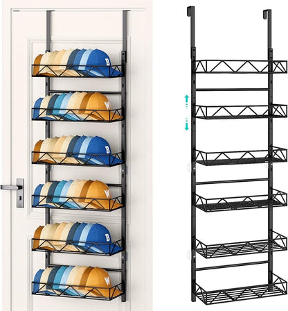 HapiRm Over the Door Hat Organizer - 6 Tier Wall Mounted Hat Rack with 6 Adjustable Metal Basket, Baseball Caps Organizer Storage Holds up to 60 Caps for Door, Bedroom, Closet (Black)