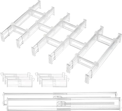 Vtopmart 2.36” Drawer Dividers with Expandable Inserts, 12.8"-22.3" Adjustable Kitchen Drawer Organizer, Clear Plastic Organizer Separator for Flatware, Utensil, Cutlery, 8 Dividers with 14 Inserts