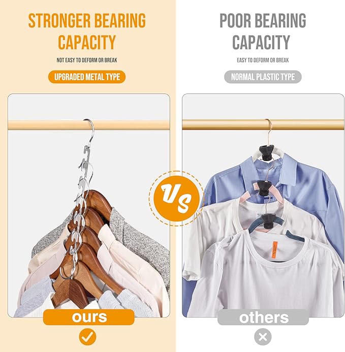 HOUSE DAY Closet Organizers and Storage Space Saving Hangers 12 Pack Stainless Steel Magic Hangers Upgraded Sturdy Multiple Hanger in one Space Saver Clothes Hanger College Dorm Room Essentials
