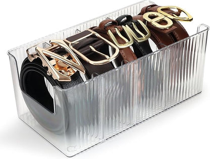 Drawer Organizer for Belt, Tie, Wallet & Accessories | Transparent Belt Storage Box with Removable Dividers – Slim Closet Organizer, Space-Saving Design, Customizable Compartments (1)