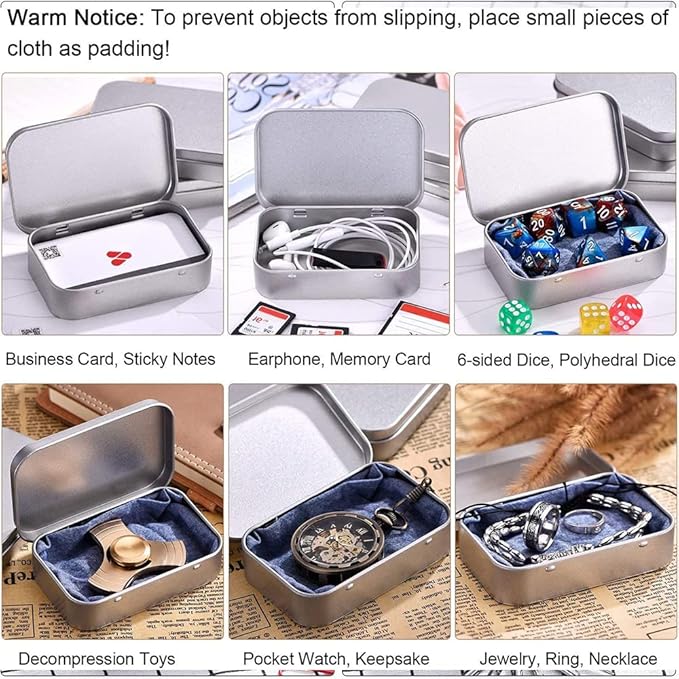 SECALIFE 3Pack Silver Metal Rectangular Hinged Tins Containers Basic Necessities Mini Portable Box Set for DIY Use, Home Organizer