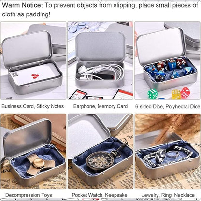 SECALIFE 3Pack Silver Metal Rectangular Hinged Tins Containers Basic Necessities Mini Portable Box Set for DIY Use, Home Organizer
