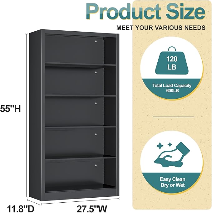 5-Space Heavy Duty Steel Shoe Rack, 4-Tier Adjustable Shoe Shelf with Back Panel, 55" Tall Open Shoe Organizer for Entryway, Closet, Apartment - Sturdy Metal Shoe Storage (Black, 5 Tier-55"H*27.6W)