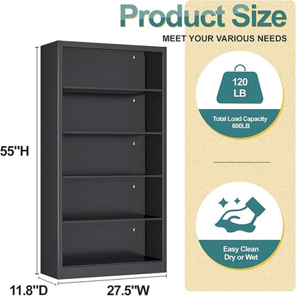 5-Space Heavy Duty Steel Shoe Rack, 4-Tier Adjustable Shoe Shelf with Back Panel, 55" Tall Open Shoe Organizer for Entryway, Closet, Apartment - Sturdy Metal Shoe Storage (Black, 5 Tier-55"H*27.6W)