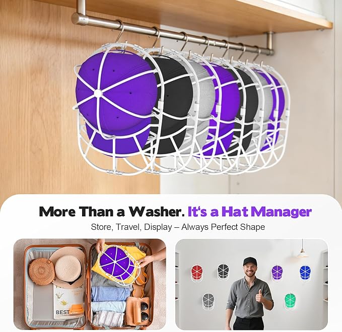 Hat Washer Cage with Mesh Bag – Baseball Cap Cleaner for Washing Machine & Dishwasher, 2 Sets (Assembly Required)