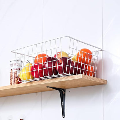 14" Upright Freezer Storage Baskets, White Wire Storage Bins Large Bakset for Freezer, Pantry, Bathroom Organizing, Set of 4