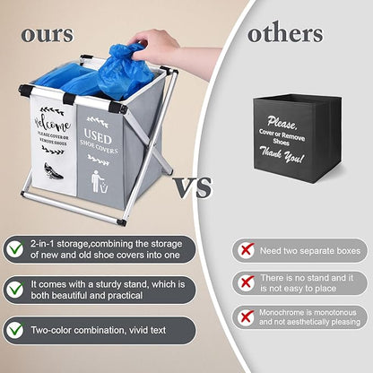 Shoe Cover Dispenser Foldable Shoe Covers Box Realtor Supplies,Holder with Used Shoe Covers and Please Remove Your Shoes Sign for Open House Supplies(Gray,Beige)