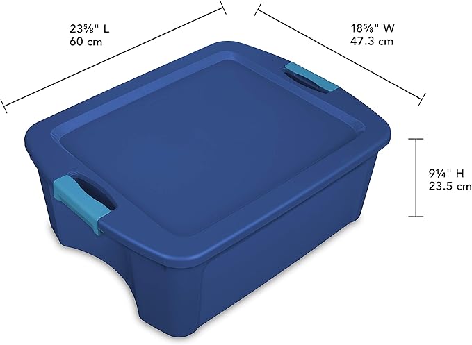 Sterilite 12 Gal Latch and Carry, Stackable Storage Bin with Latching Lid, Plastic Tote Container to Organize Closets, Blue with Blue Lid, 6-Pack