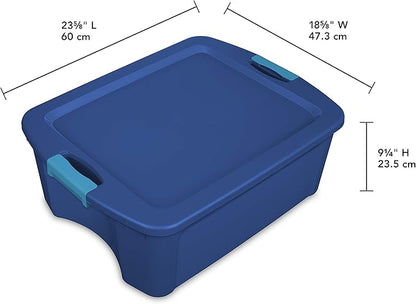 Sterilite 12 Gal Latch and Carry, Stackable Storage Bin with Latching Lid, Plastic Tote Container to Organize Closets, Blue with Blue Lid, 6-Pack