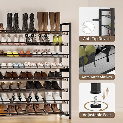 Metal Shoe Rack,Large 8 Tier Shoe Organizer, Heavy Duty Metal 4-Tier Stackable Shoe Storage Vertical Shoe Rack for Closet Front Door,Entrance,Entryway,Garage,Up to 50 Pairs,Black