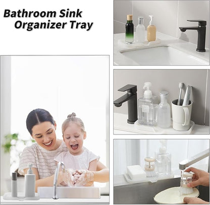 MicoYang Silicone Bathroom Soap Dishes with Drain Spout-Bathroom and Kitchen Sink Organizer,Sponge Holder,Dish Soap Tray,Perfect for Dispenser,Scrubber,Bottle,Cup on Counter Translucent 9.6"×5.3"