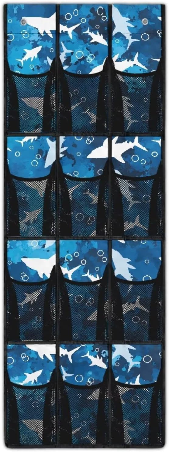 Shark Behind Door Organizer 12 Pockets Over The Door Shoe Organizer for Closet Easy to Install Shoe Holder Hanger for Office