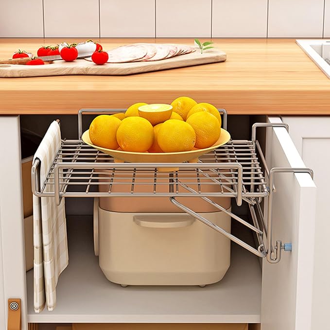 Haofy Cabinet Door Organizer Shelf Extender Foldable Stainless Steel Space Saving Storage Rack, Counter Extension for Kitchen No Drill 11.8x12.2 Inch (Original Color)