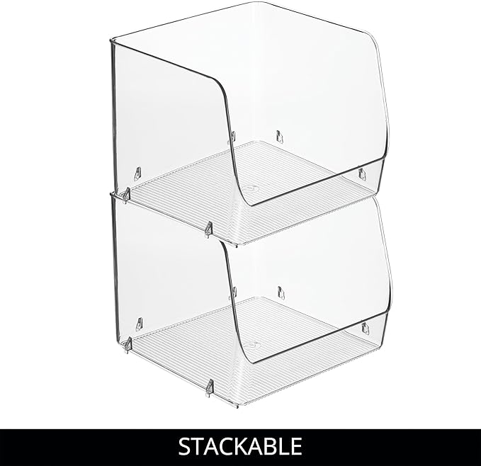 iDesign Linus Stacking Organizer Bins for Kitchen, Pantry, Office, Bathroom, Extra Large-Clear