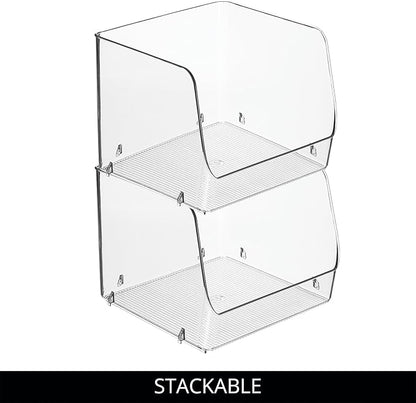 iDesign Linus Stacking Organizer Bins for Kitchen, Pantry, Office, Bathroom, Extra Large-Clear