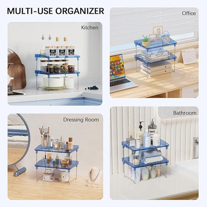 STARLATTA Acrylic Cabinet Organizer Shelf,4 Pcs Stackable Kitchen Counter Shelves,Spice Rack,Countertop Organizers,Clear Plastic Storage Organization for Makeup, Bathroom,Cupboard,Desk,Pantry