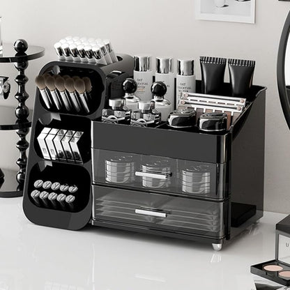 Makeup Organizer with Drawers,Large Capacity Countertop Organizer for Vanity,Bathroom and Bedroom Desk Cosmetics Organizer,Easy To Storage Skincare,Brushes,Lotions,Lipstick (Black)