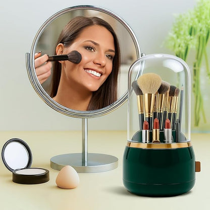 Toothbrush Holder with Lid Cosmetic Tools Organizer 360 Rotating 7-Slot Draining Waterproof Dustproof Make Up Brushes Toothbrush Storage for Dresser Vanity Bathroom Countertop