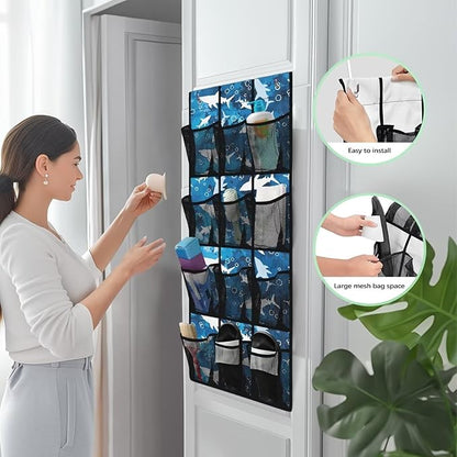 Shark Behind Door Organizer 12 Pockets Over The Door Shoe Organizer for Closet Easy to Install Shoe Holder Hanger for Office