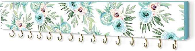 SANY DAYO HOME Wall Mounted Necklace Holder 16 x 3 inches Wood Hanging Jewelry Organizer with 15 Hooks for Necklaces, Girl Hair Bows, Bracelets - Elegant Rose